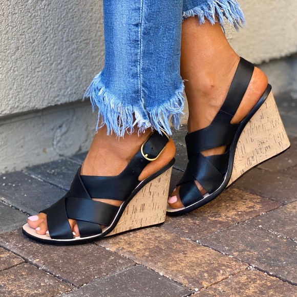 Woven Genuine Leather Cork Wedge Sling Sandal - Picture 8 of 11